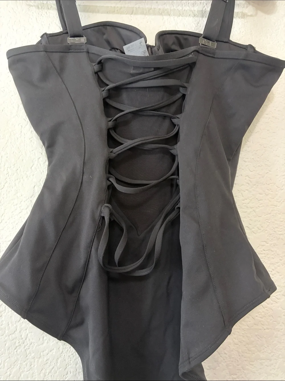 Ta3 Bombshell Black Slimming Lace Up Corset One Piece Swimsuit